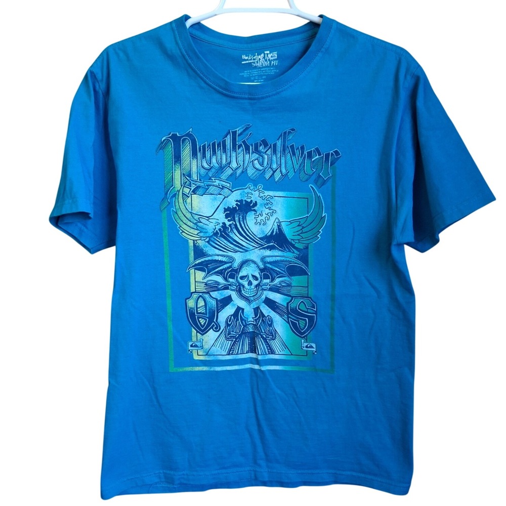Pre-owned Quicksilver Winged‎ Skull Slim Fit T shirt Sz Medium Blue EUC
